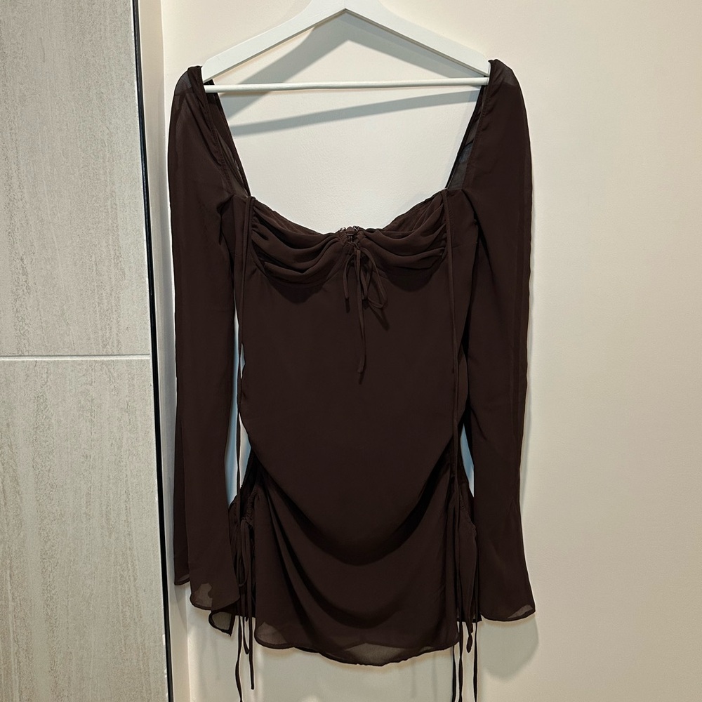 House of CB brown Baby Chiffon Cutout Halter Mini Dress